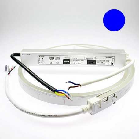 Néon LED flexible 5m bleu avec alimentation 220V étanche