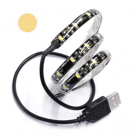 Bande LED USB tuning PC 5V blanc chaud 60LED/m étanche 50cm
