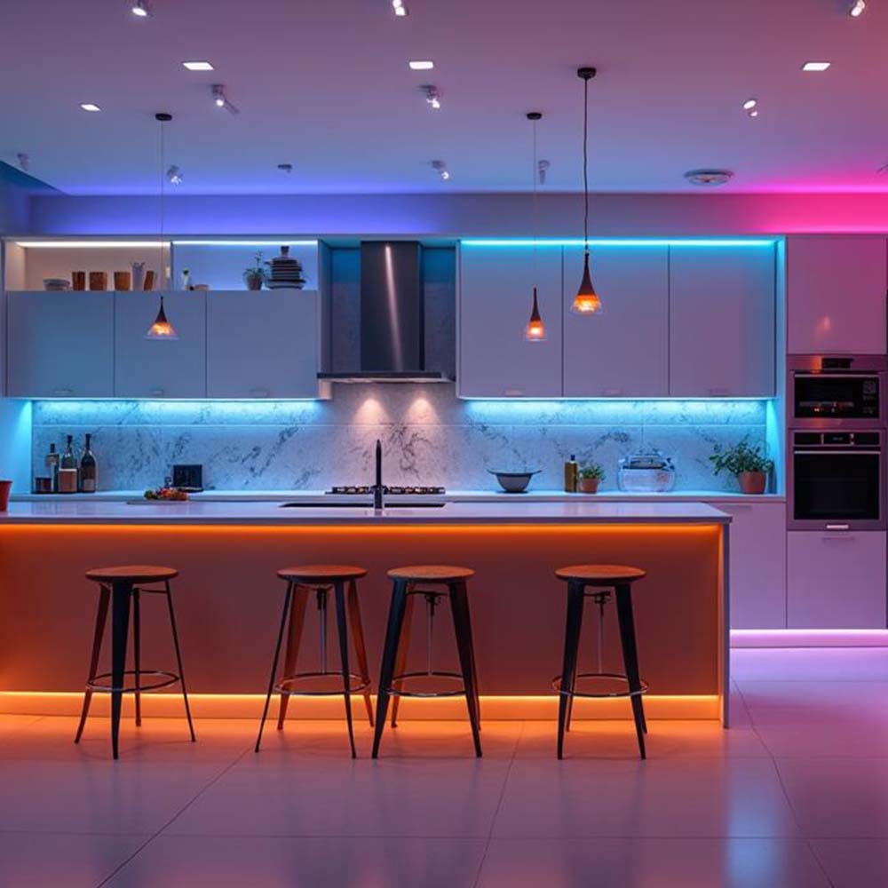 Cuisine multicolore et multizone avec ruban LED RGBW