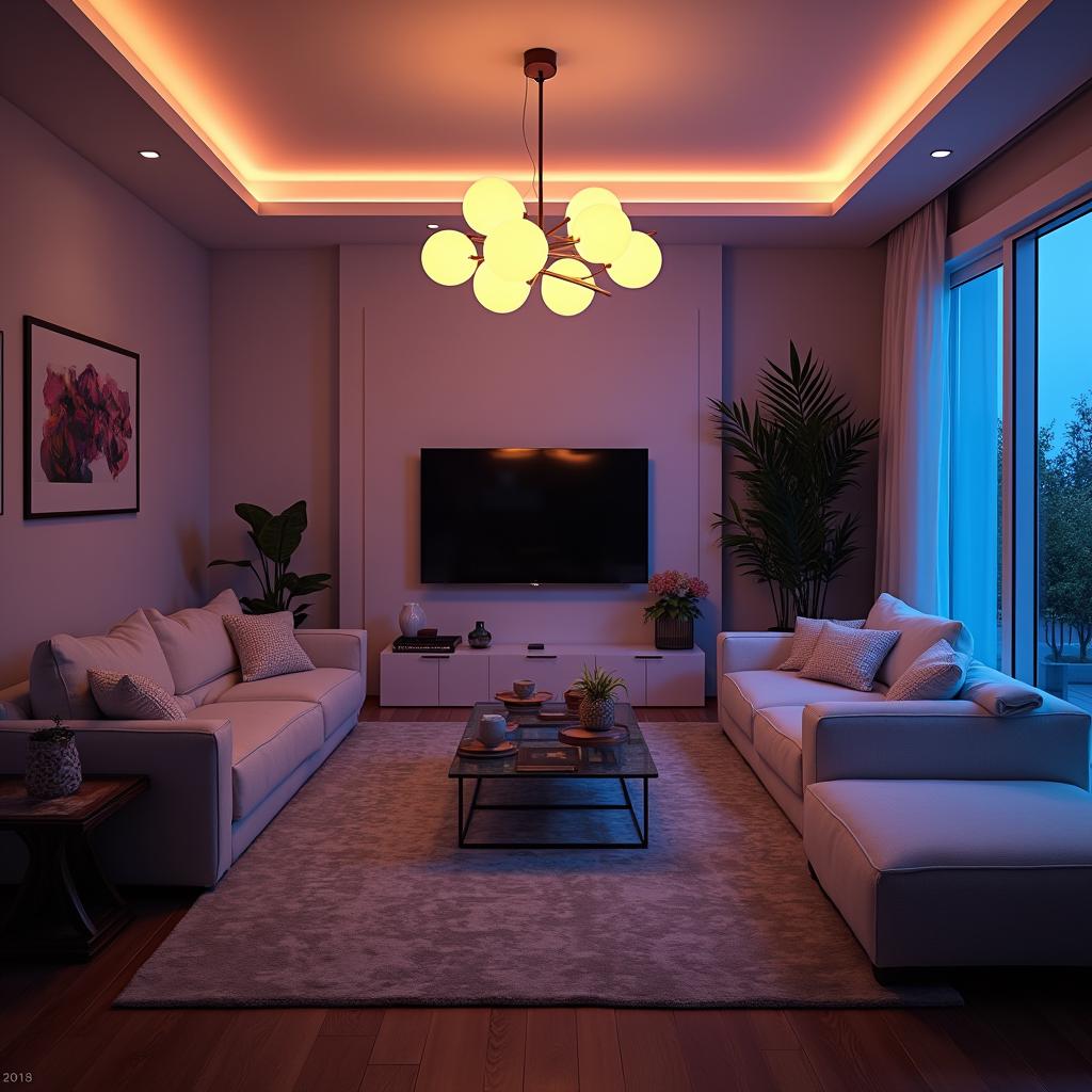 Ruban LED plafond dans un salon