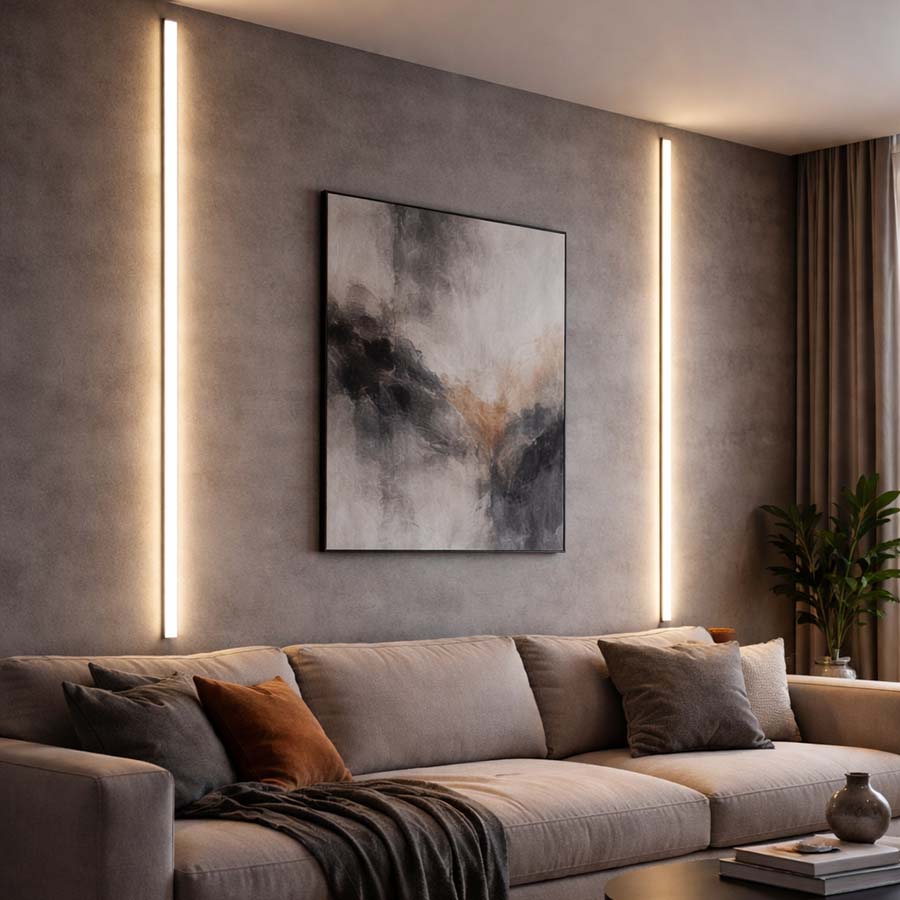 profilé LED sur un mur de salon